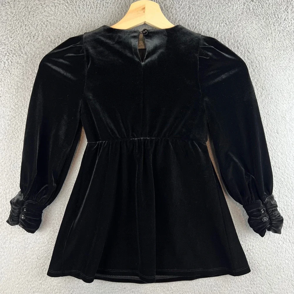 A Loves A Girls Black Velvet Bow Front Long Sleeve Dress Kids Size 5 NWT